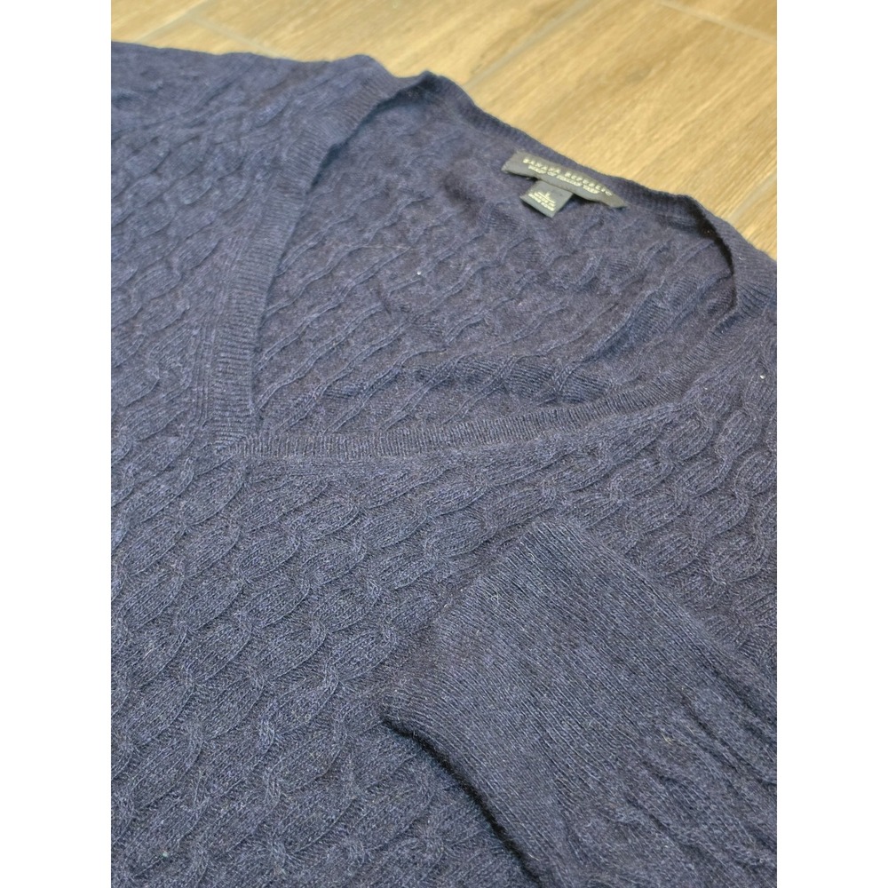 Banana Republic Navy Blue Cable Knit Wool Cashmere Blend V-Neck Sweater Large
